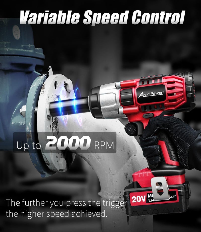 AVID POWER Cordless Impact Wrench, 1/2 Impact Gun w/Max Torque 330 ft lbs (450N.m), Power Impact Wrenches w/ 3.0A Li-ion Battery, 1 Hour Fast Charger (Light Red) - Image 3